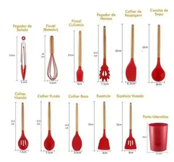 Kit 12 Utensílios de Cozinha – Silicone Premium Antiaderente