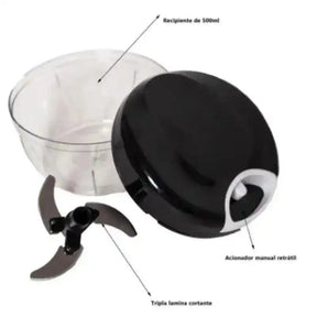 Processador Manual Inox – 3 Lâminas para Triturar Sem Esforço