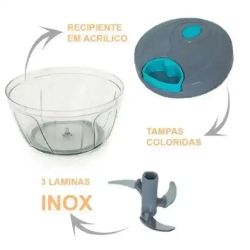 Processador Manual Inox – 3 Lâminas para Triturar Sem Esforço