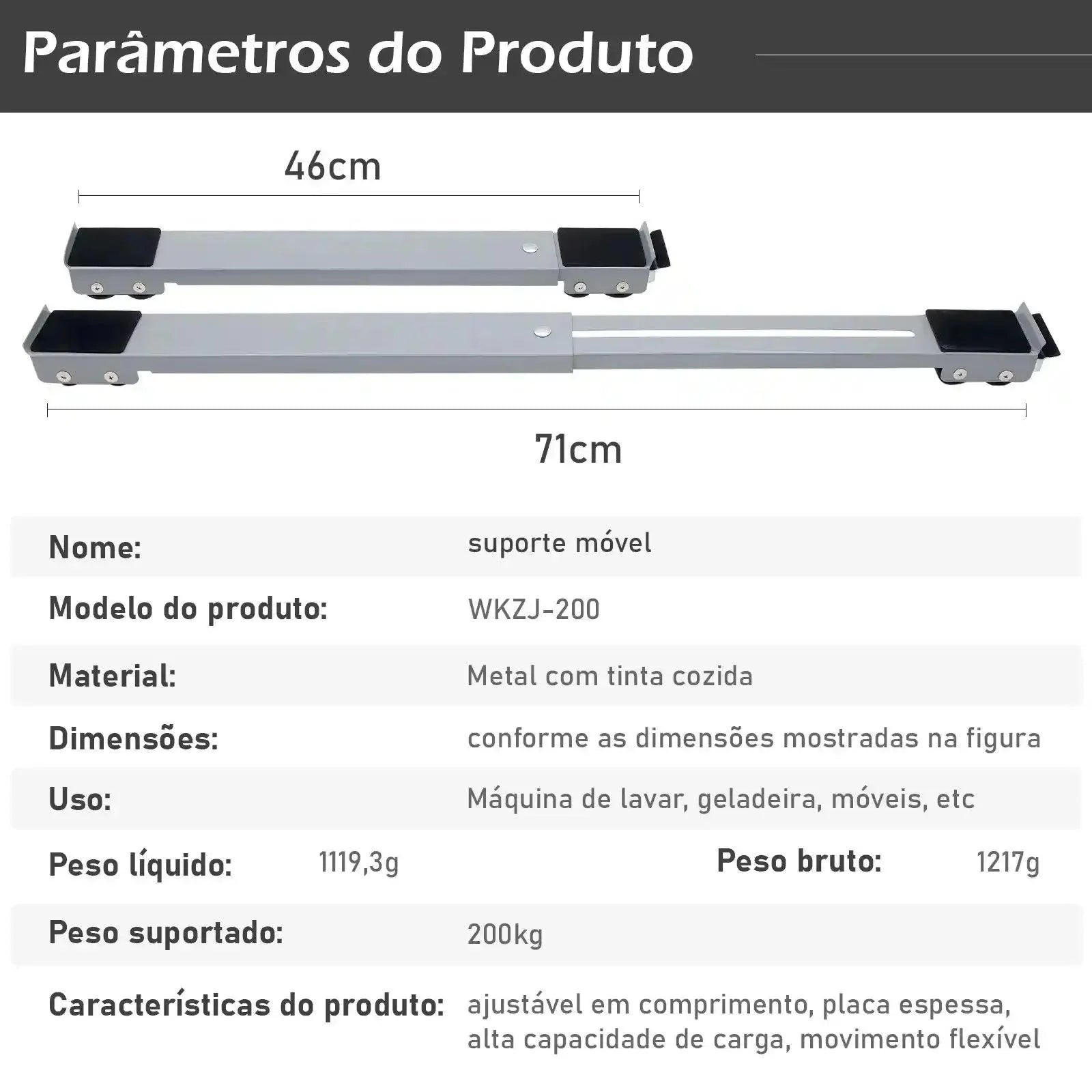 Suporte com Rodas e Travas – Para Móveis e Eletrodomésticos Pesados